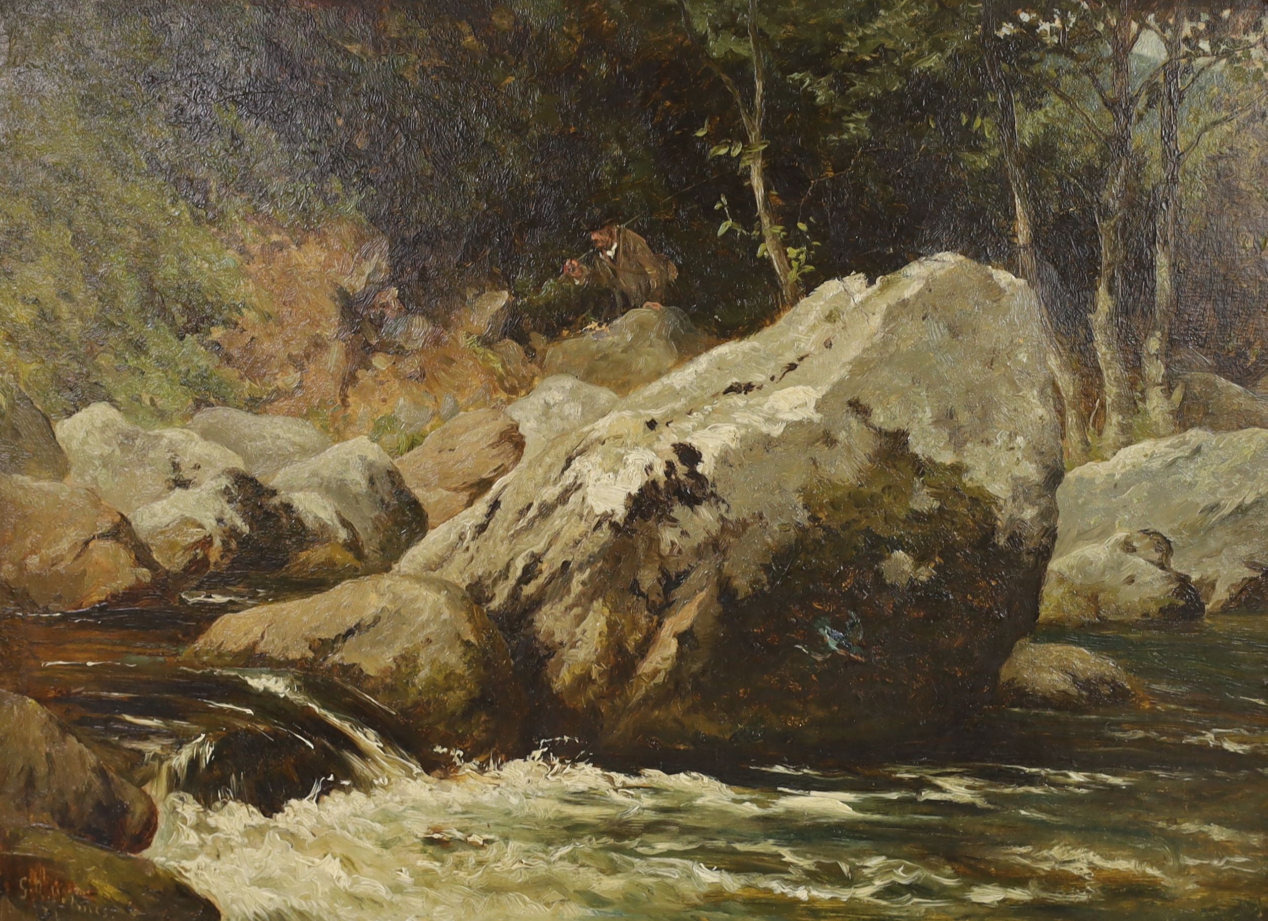 George Augustus Holmes (1822-1911), oil on paper laid on canvas, 'Across the stream', signed and dated '71, 29 x 39cm, unframed